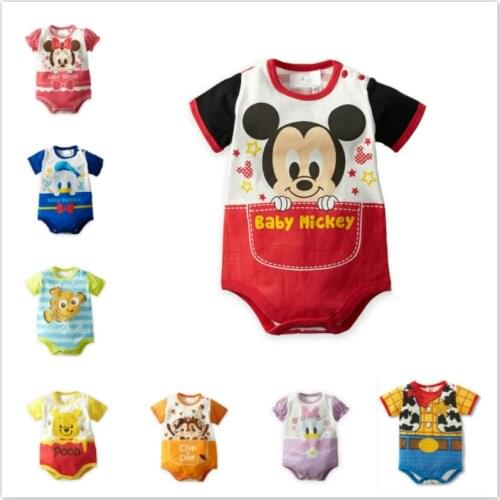 New Summer Newborn Cartoon Baby Boy Rompers Baby Girl Clothes Bear Mickey Pooh Baby Rompers Short Sleeve Cotton Infant Jumpsuits