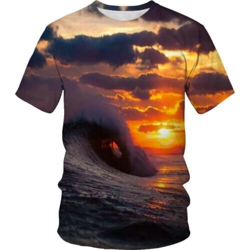 Summer fashion mens T-shirt 3D seaside landscape printing casual T-shirt comfortable clothing Asian size S-6XL mens T-shirt