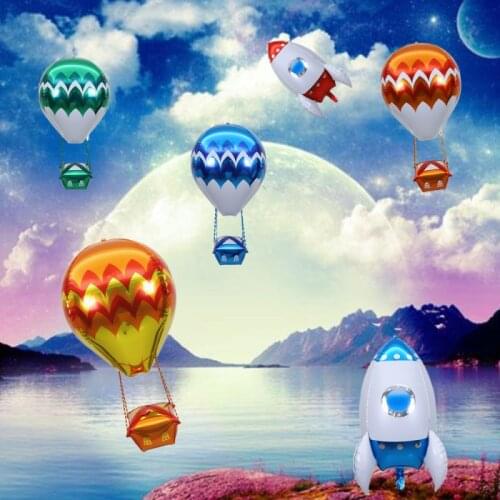 Cartoon 4D Hot Air Balloon Rocket Aluminum Foil Balloon Star Moon Cloud Wedding Child Birthday Party Decoration Helium Balloon