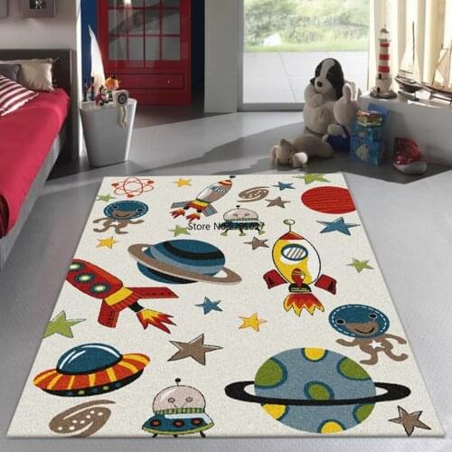 Cartoon Spaceship Childrens Carpet Bedroom Outer Space Design Non-slip Floor Mats Living Room Floor Mats