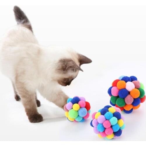 Cat Kitten Pompon Ball Pet Catch Fetch Scratch Exercise Chew Chaser Toys