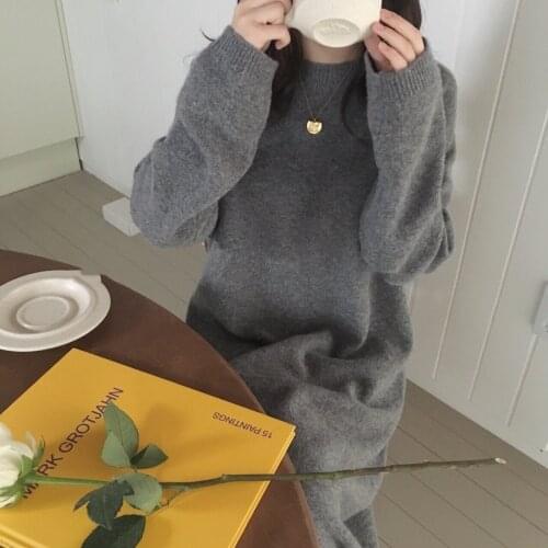 New Autumn Sweater Women Dress Winter Long Sleeve Sweaters Knitted Dresses Womens Loose Maxi Oversize Knitting Robe Vestido