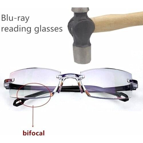 2020 Men Women Rimless Reading Glasses Bifocal Far Near Anti Blue Light Magnification Eyewear Presbyopic Glasses Diopter okulary