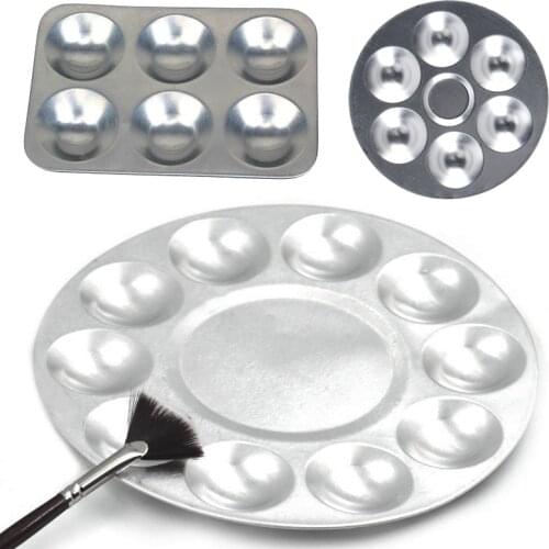 Rectangle/round Painting Pallet 6/10 Wells Design Aluminium Art Paint Drawing Tray Color Palette For Oil Watercolor Nail Tools