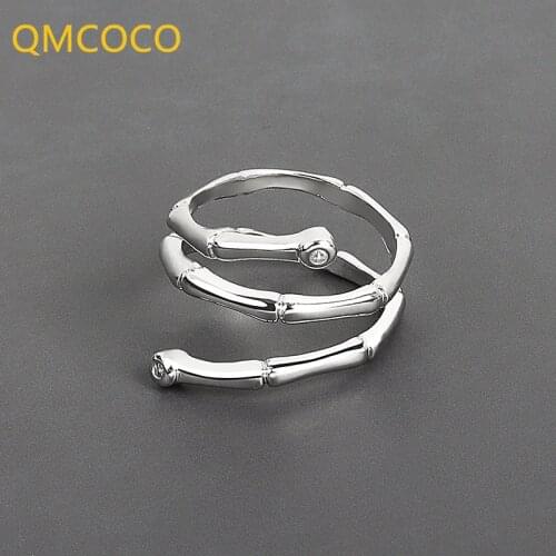 QMCOCO 2021 New 925 Sterling Silver Bamboo Ring Cubic Classic Fashion Luxury Jewelry Female Gift Jewelry Decorative Accessories