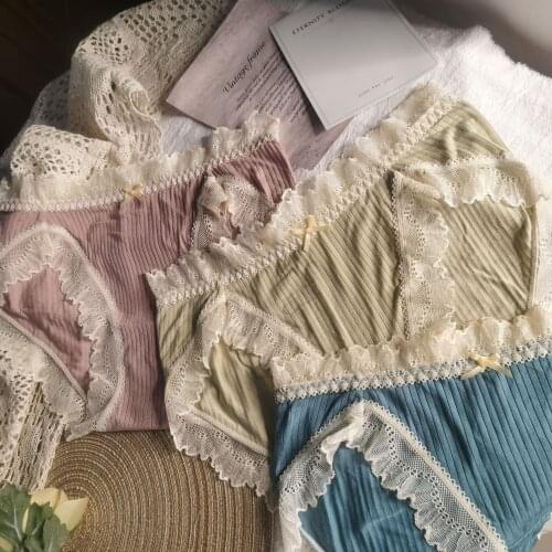 French Retro Cotton Panties Sexy Lace Panties Womens Bow Underwear Mid Waist Seamless Comfortable Briefs Female Sexy Lingerie