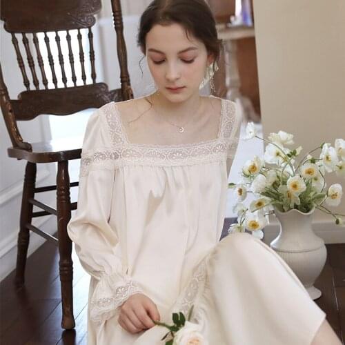 Luxury French Princess Womens ice Silk Satin Pajamas nightdress Sleepwear Female Sleep Loungewear Nightgowns Sleepshirts lace