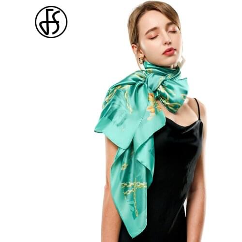 FS Fashion 2020 Silk Long Scarf Luxury Brand Women Chain Design Muslim Hijab Beach Blanket Shawl Bandana Foulard Echarpe