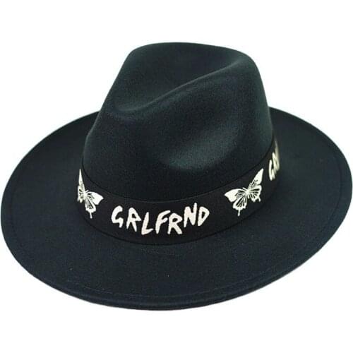 Butterfly fedora hat wholesale jazz hat autumn and winter big brim retro top hat men and women felt gentleman шляпа женска