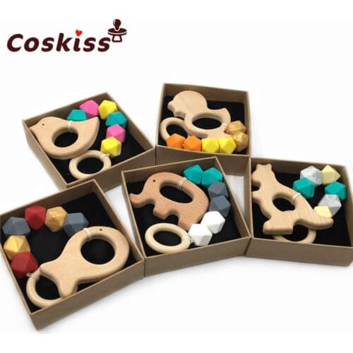 Custom Organic Wood Animal Play Gym Toy Teething Toy Baby Teether Silicone Toy