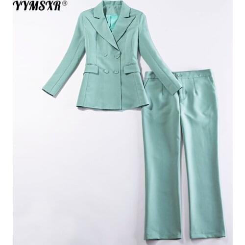 Light Green Suit Female Korean Style Autumn and Winter High-end Professional Wear Temperament Female Suit 2-piece Suit