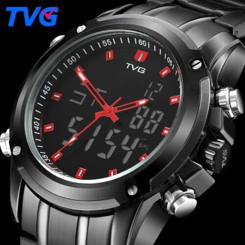 TVG Brand Mens Fashion Sport Watches Men Waterproof LED Digital Watch Quartz Analog Military Watch Wristwatch Relogio Masculino