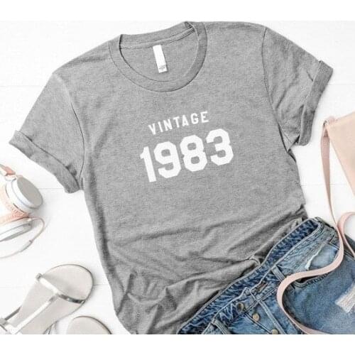 Vintage 1983 Tshirt 2021 New Thanksgiving Pink Gothic Letter O-neck Tops Women Korean Christmas Shirts Graphic Tees Woman Tee
