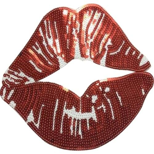 T shirt Women iron on patch sequins 28cm big lips deal with it biker patches for clothing stickers 3d t shirt mens free shipping