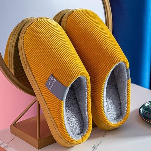 Dropshipping Womens Home Slippers Winter Warm Soft fluffy Slippers Stripe Non-slip Indoor Slides Corduroy Female Shoes