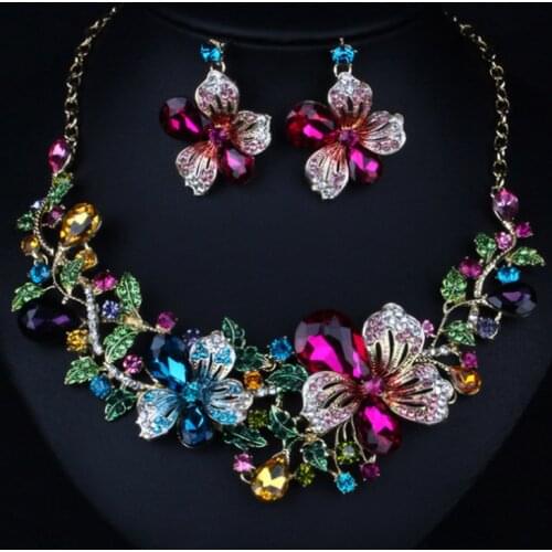 Zlxgirl Colorful Enamel Flower necklace & earring jewelry sets for women gifts fashion womens couple accessory sets