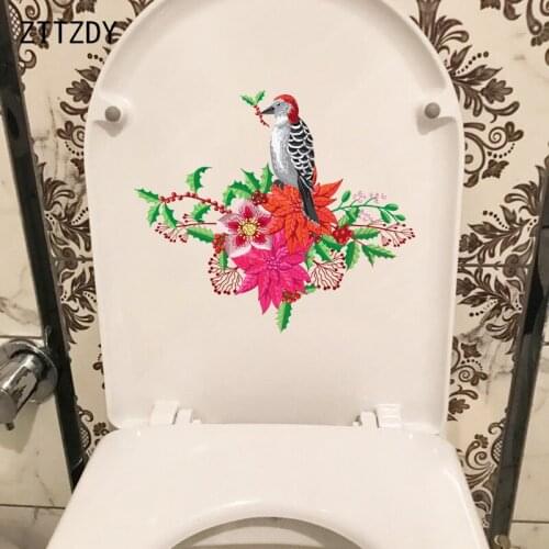 ZTTZDY 23.7×20.5CM Cartoon Hand Drawn Flowers And Birds Bathroom Toilet Stickers Home Wall Decor T2-1065
