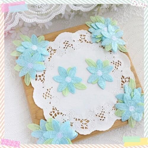 10Pcs 5.8X5.1CM Mint blue Embroidered Flower Appliques Garment Accessories Patch DIY Scrapbook Card Craft Decoration