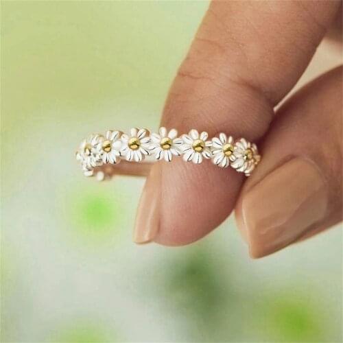 2021 korean fashion daisy flower rings for women girls cute elegant plant finger rings adjustable bijoux femme anillos mujer
