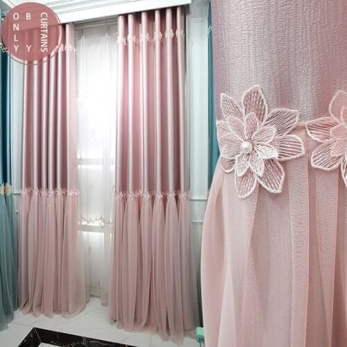 2021 Warm Princess Style Pink Girl Heart Lace Curtains for Girls Bedroom Wedding Room Blackout Curtains Custom