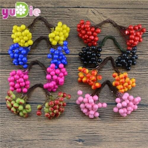 25pcs/50head 7mm Mini Artificial flowers Berry Cherry Stamens bouquet Wedding Home Christmas Decorations DIY Wreath scrapbook