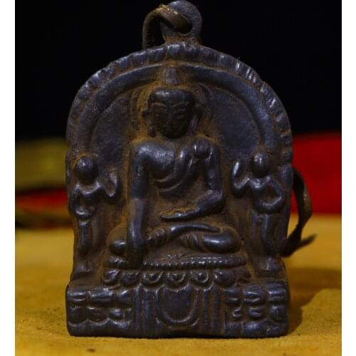 3"Tibet temple Old Bronze Northern Wei Buddha Shakyamuni Amulet Pendant amulet Town House Exorcism Ward off evil spirits