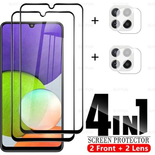 4in1 Full Cover Tempered Glass Case For Samsung A22 A 22 HD Film For Samsung A 22 32 42 52 72 4G 5G Camera Lens Protective Film
