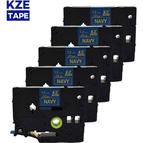 5PCS 12mm*4m Tze-RN34 Gold on Navy Blue TZe Satin Ribbon Label Tape for Brother P-touch ribbon printer tz-RN34 tze RN34 TZ-RN34