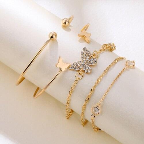 5pcs/set Bohemian Elegance Open Bracelets With Rhinestone Butterfly Bracelet Set For Female Gifts Wholesale