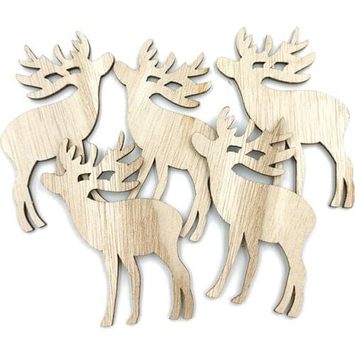6pcs Unfinished Wood Raindeer Shaped Cutouts Christmas Ornaments for Arts and Crafts and Christmas Tree Decoration