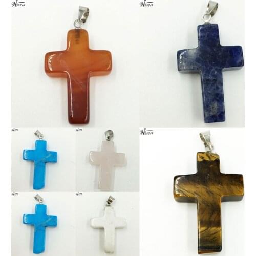 Free Shipping Fashion Jewelry 18x29mm Sodalite Howlite Crystal Tiger Eye Cross Art Women Men Pendant Bead WFH592