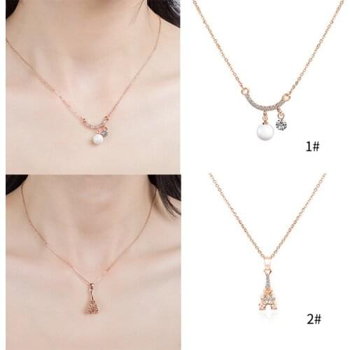 Female Flower Heart Crown Shape Stainless Steel Star Clavicle Chain Necklace Jewelry Rose Gold Chain Pendant Necklaces
