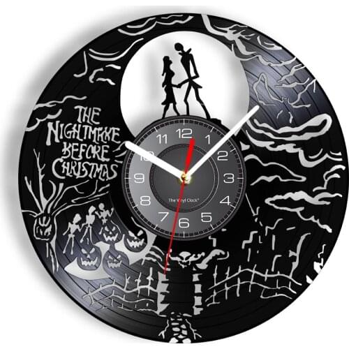 Skull Skeleton Vinyl Record Mute Quartz Wall Clock Happy Halloween Night Vintage Clock Horror Decoration Hanging Art Kids Gifts