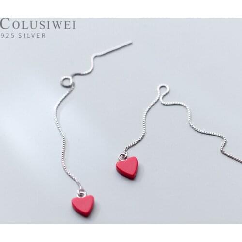 Colusiwei Red Heart Long Chain Drop Earrings for Women Genuine 925 Sterling Silver Fashion Dangle Earring Girl Gifts jewelry