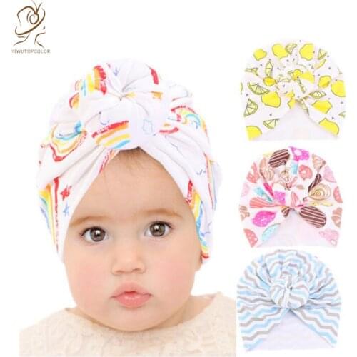 Hot Sale New Style Cotton Donut Baby Print Headscarf Indian Knotted Hat Kids Hood Cute Pattern Headscarf Hat For Kids