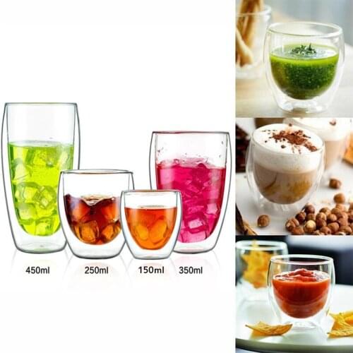 Double Layer Wall Clear Glass Heat Resistant Tea Coffee Mug Borosilicate Cup