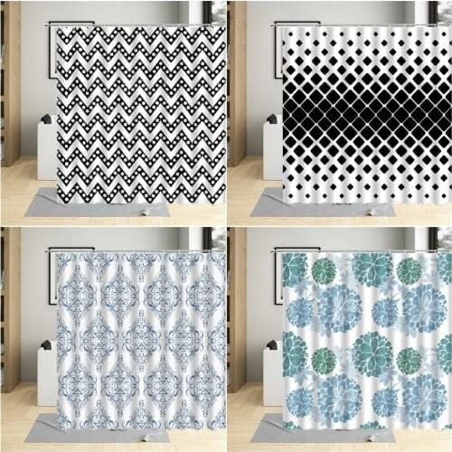 Geometric Stripe Shower Curtain Nordic Modern Decor lattice Flower Bathroom Bath Curtains Cloth Waterproof Fabric With Wooks Set