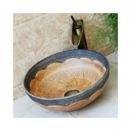 Bathroom Artistic Ceramic Vessel Sink Bowl Faucet & Pop-up Drain Combo AB206