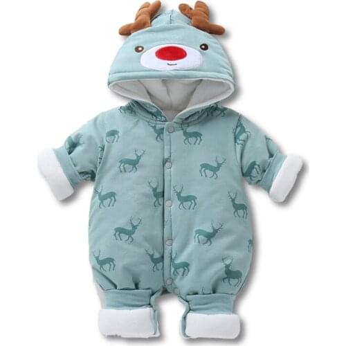 Newborn Baby Girl Clothes Christmas Romper Jumpsuit for Baby Boys Cartoon Deer Fleece Lined Baby Winter Clothes Costume