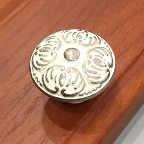 White and Silver Combined Cabinet Knob,1.14 Inch Flat White, Round Shape Design