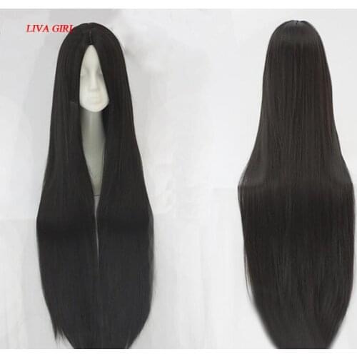 LG High Quality 100cm Long Straight Wig central parting Cosplay Wig black Costume Play Wigs Halloween party Anime Game Hair 1063