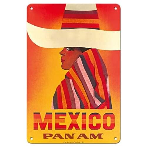 Mexico - Pan American World Airways - Airlinec.1968 Metal Tin Sign