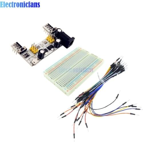 MB102 Breadboard Micro Usb Power Supply Module + 400 Tie Points Holes Universal Solderless PCB Breadboard + 65pcs Jumper Wires