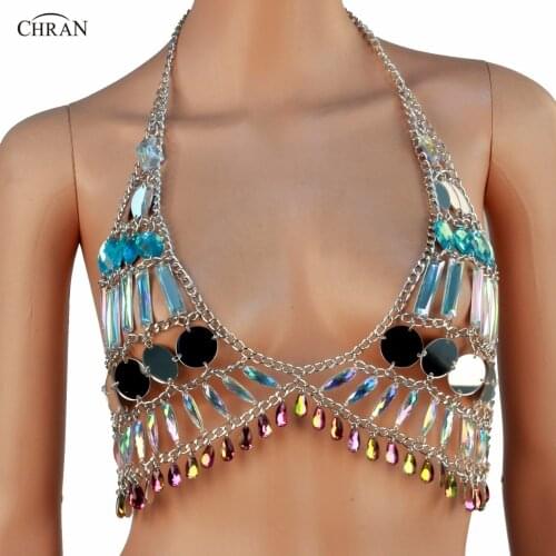 Chran Burning Man Crop Top Wear Outfit Disco Party Panty Beach Cover Up Chain Necklace Rave Bra Bralette Lingerie Jewelry CRM289
