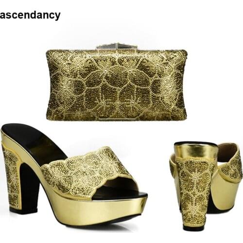 New Arrival Gold Italian Shoes Bag Set Matching Shoes and Bag Set In Heels Italian Shoes and Bags To Match Shoes with Bag Set