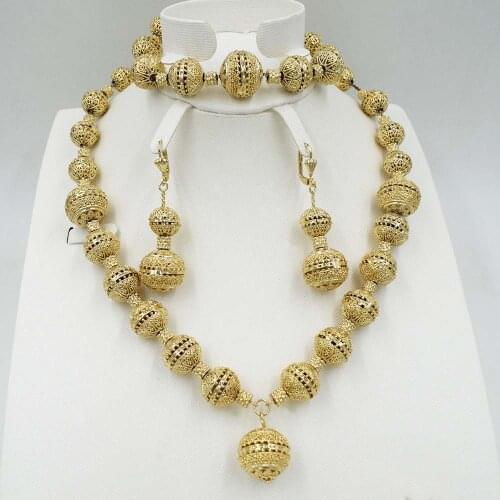 NEW Fashion jewelry set Dubai gold jewelry set for women African beads jewelry set nigerian wedding jewelry necklace earrings