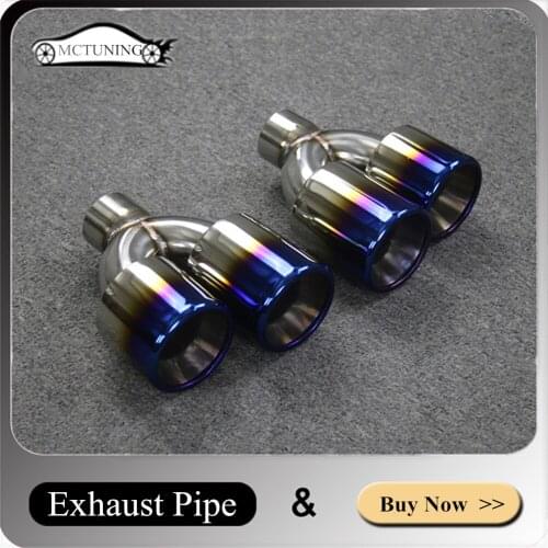 One Pair Car Accessory Y Model Double Exhaust Pipes Glossy Blue Stainless Steel Car Universal Rear Muffler Tail Tips Nozzles