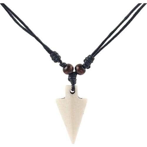 Wholesales 6Pcs Imitation Yak Bone Large Arrow Shark Tooth Teeth Pendant Necklace Surfer Necklace Adjustable Gift