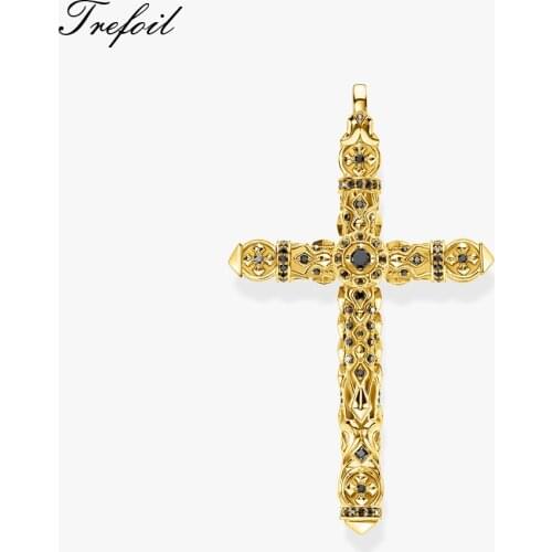 Pendant Cross Black Stones Gold Color in 925 Sterling Silver Fit Necklace 2021 New Fine Jewelry Master’s Artwork Bijoux Gift
