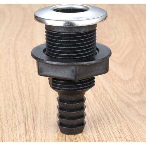 3/4 Inch Plastic Boat Thru Hull Fitting Straight Hose 3/4'' Outer Diameter With Stainless Rim Rowing Boats Accessories Marine